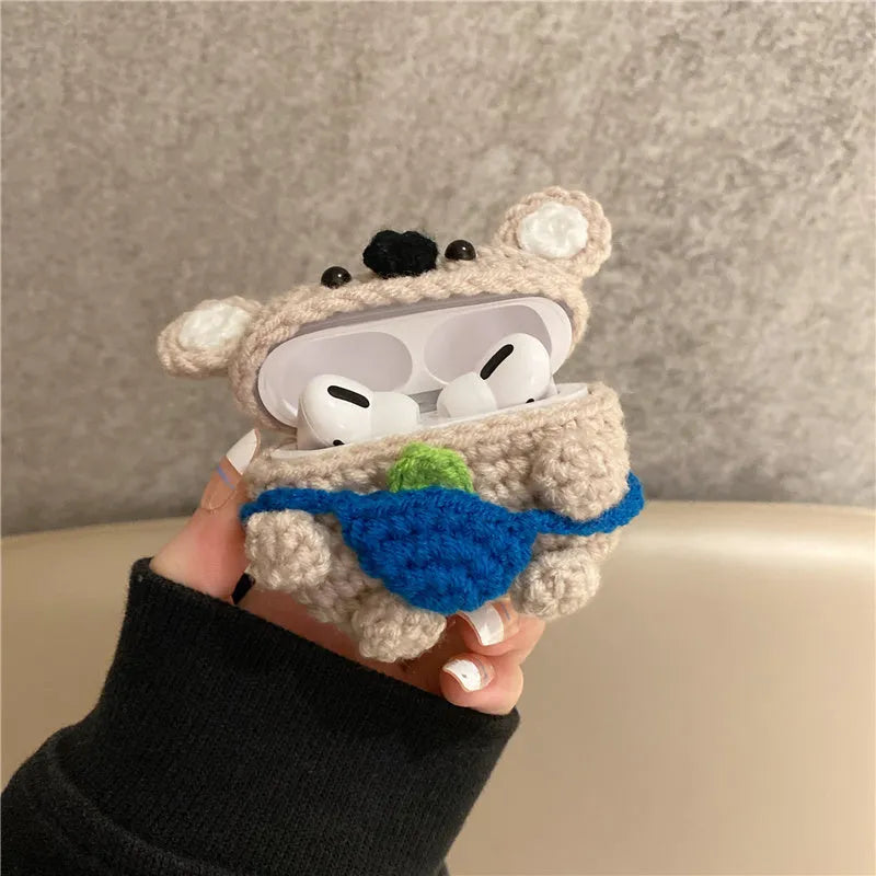 Handmade knitted koala bear backpack design AirPods protective cover