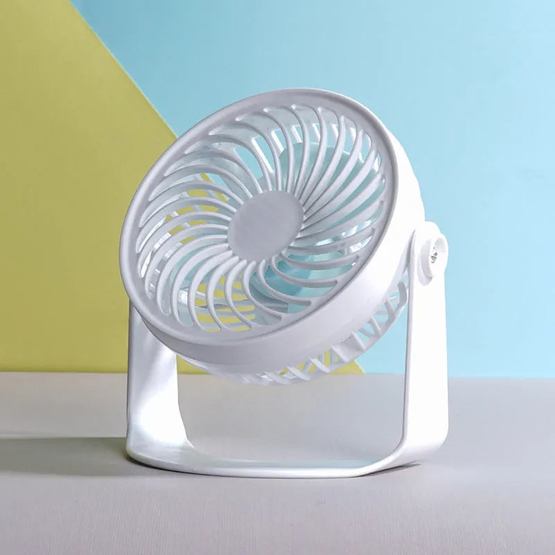 USB desktop fan with clip and floor base options showing compact 19cm design for quiet office or dormitory use