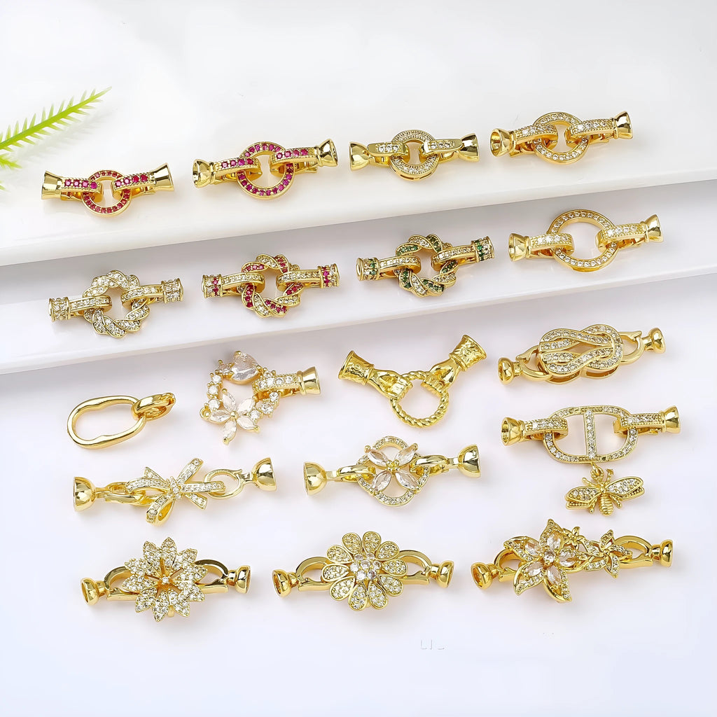 Small gold plated necklace clasp with pearl detail for DIY jewellery making