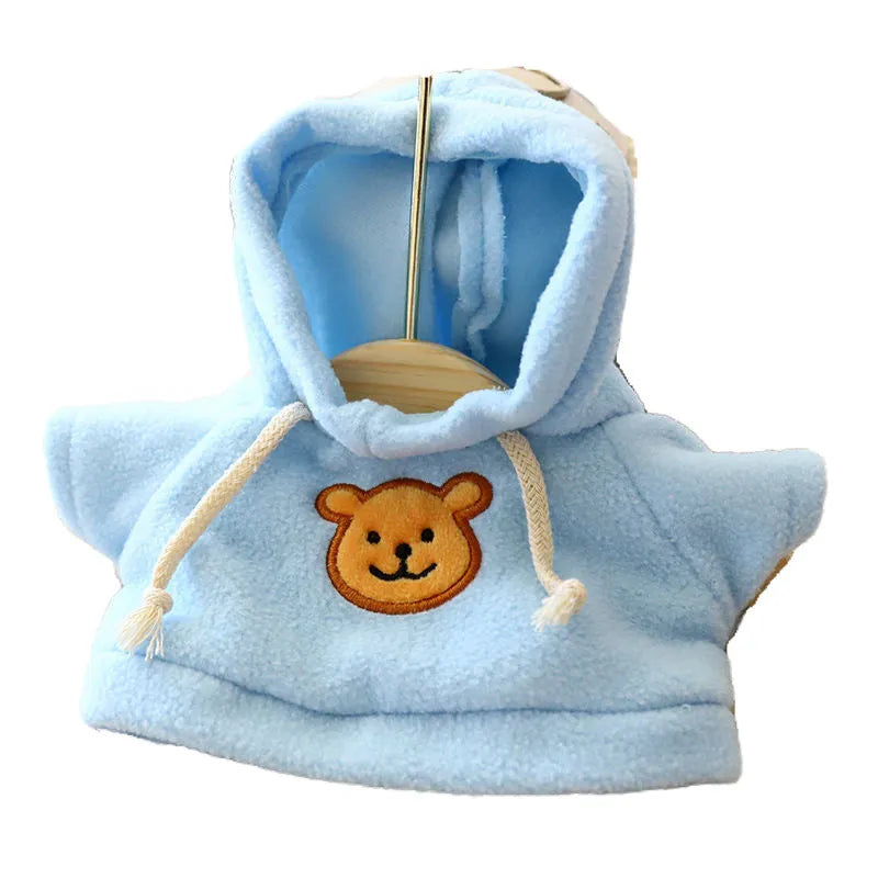 Blue cloth dog hoodie sweater with balaclava hood, shown in medium 23cm size.