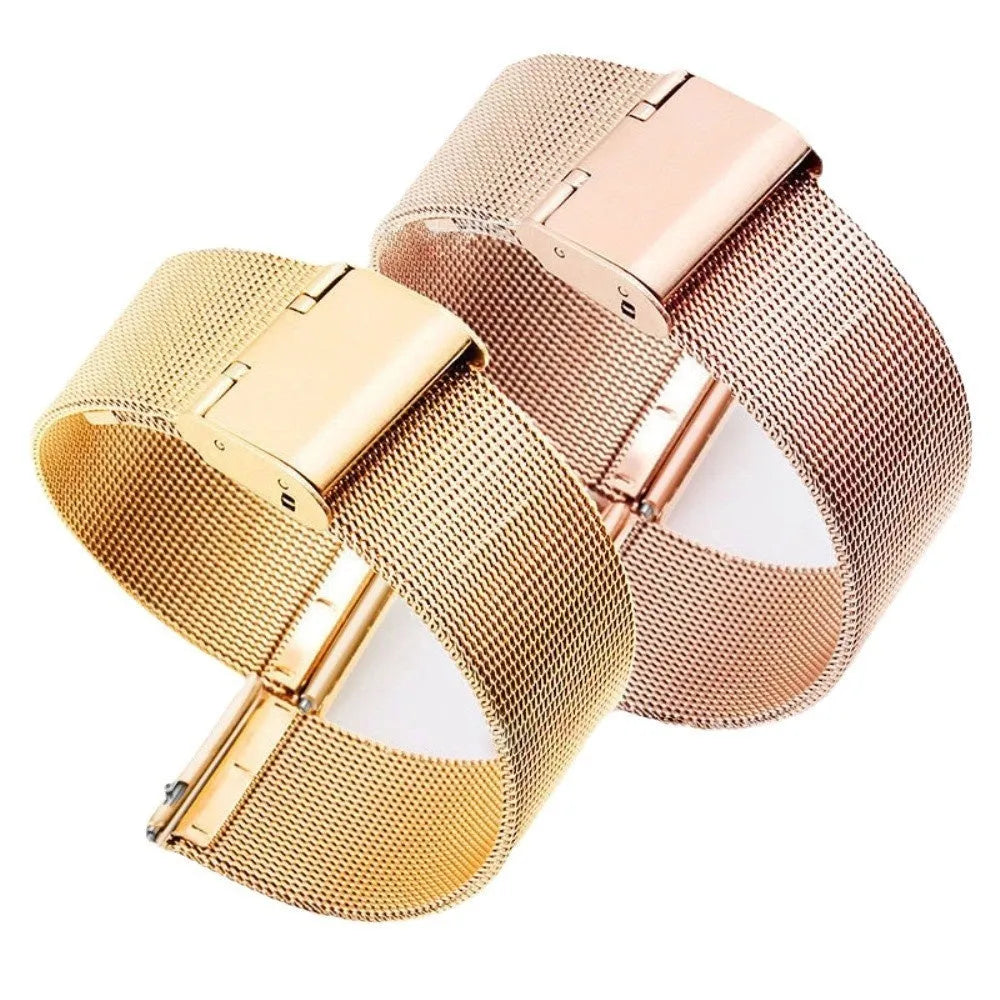 Milani silk woven stainless steel watch replacement strap in silver, black, rose gold, and gold colours