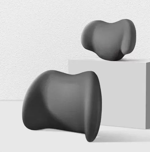 Black memory cotton car seat cushion shown as a headrest and a separate back support piece on a car seat.