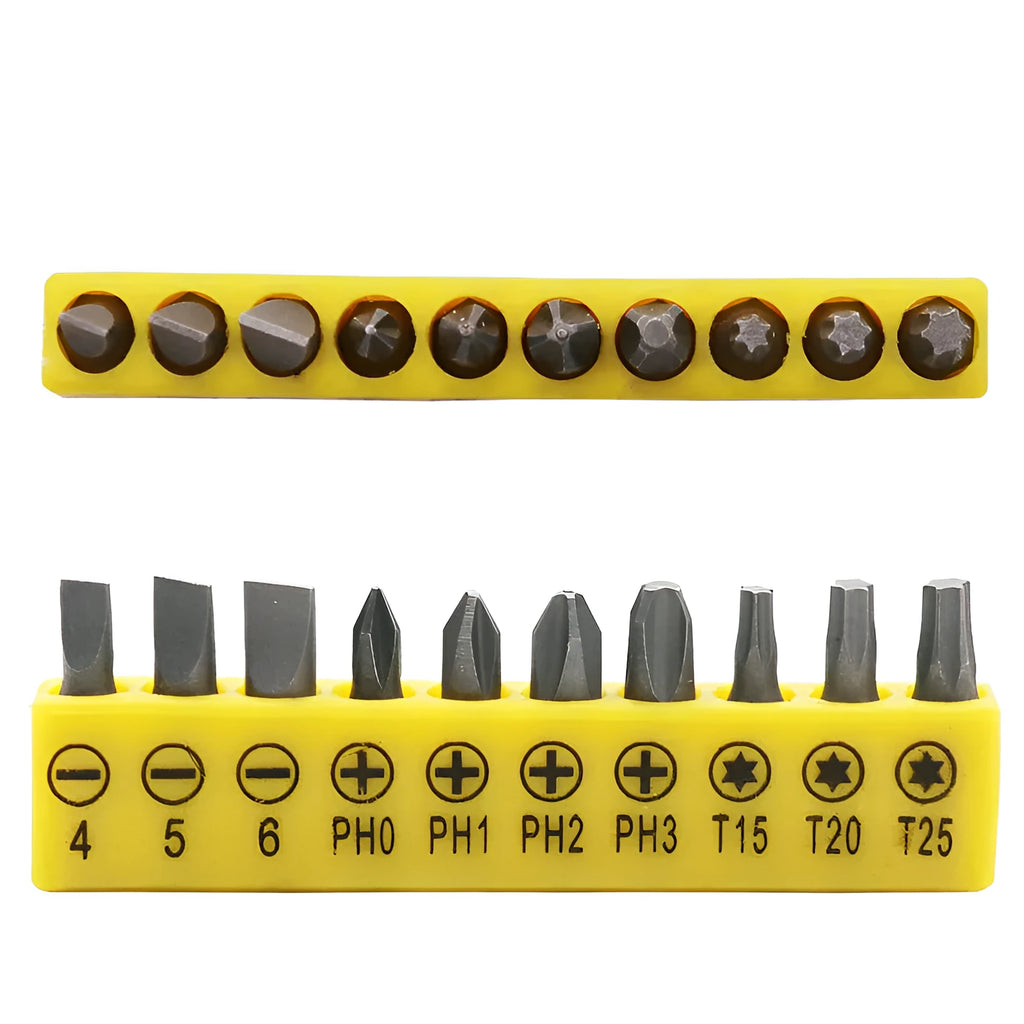 45# steel L-type double-headed socket wrench with 10 screwdriver bits arranged beside it