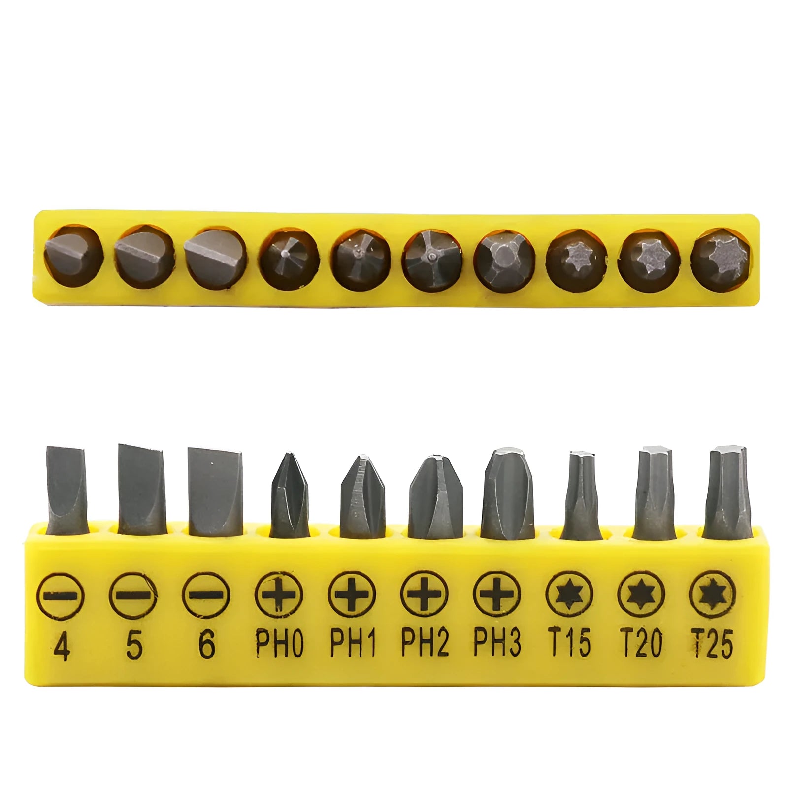 45# steel L-type double-headed socket wrench with 10 screwdriver bits arranged beside it