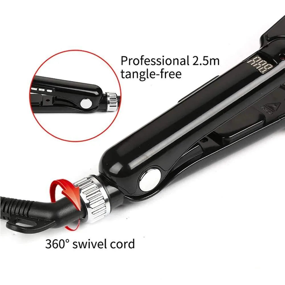 Black hair straightener with tourmaline ceramics heat conductor under 15mm for dry hair styling in 3-5 minutes