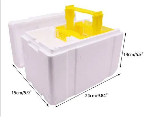 Three white EPS foam bee breeding boxes for hive mating and pollination procedures