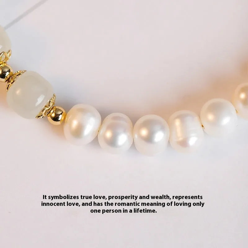 Natural freshwater pearl bracelet with diamond-shaped beads in deep and light Hetian jade green electroplated finish