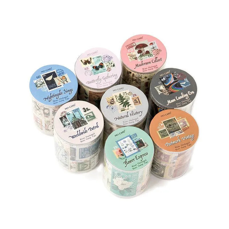 55mm wide retro DIY journal decoration stamp roll with butterfly, forest, bird and mushroom patterns