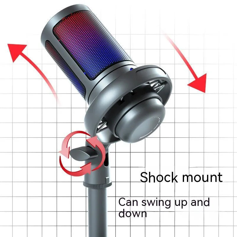 RGB USB condenser microphone for computer recording in black, white, or pink colour options
