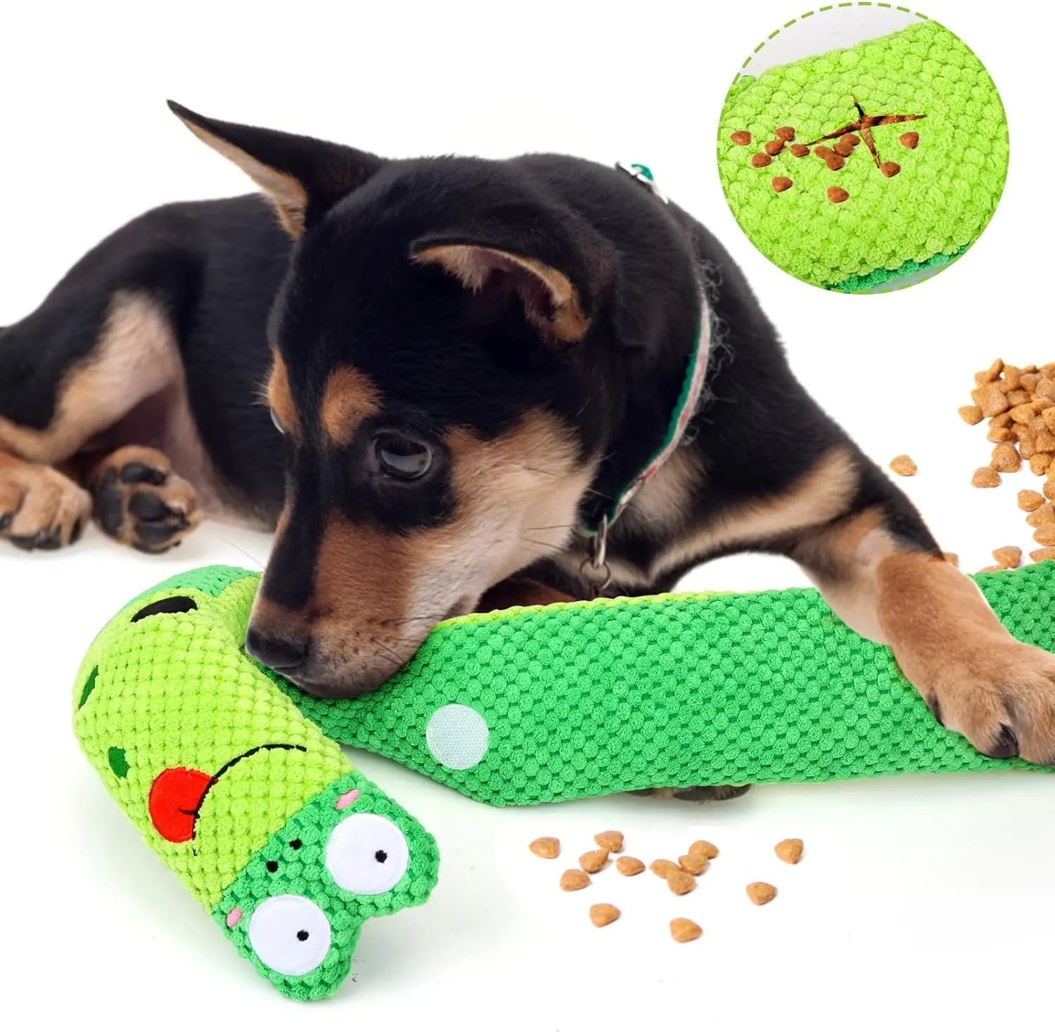Squeak dog toy with snuffle puzzle design for foraging training in frog snail snake options