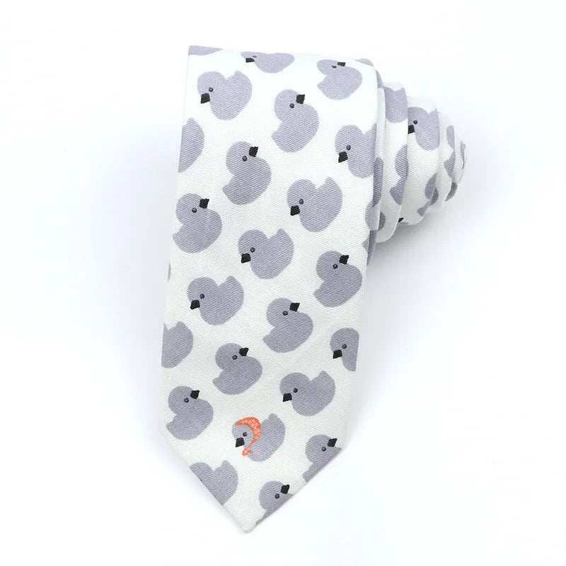 Korean style narrow cotton bow tie with cartoon print pattern in casual men's accessory