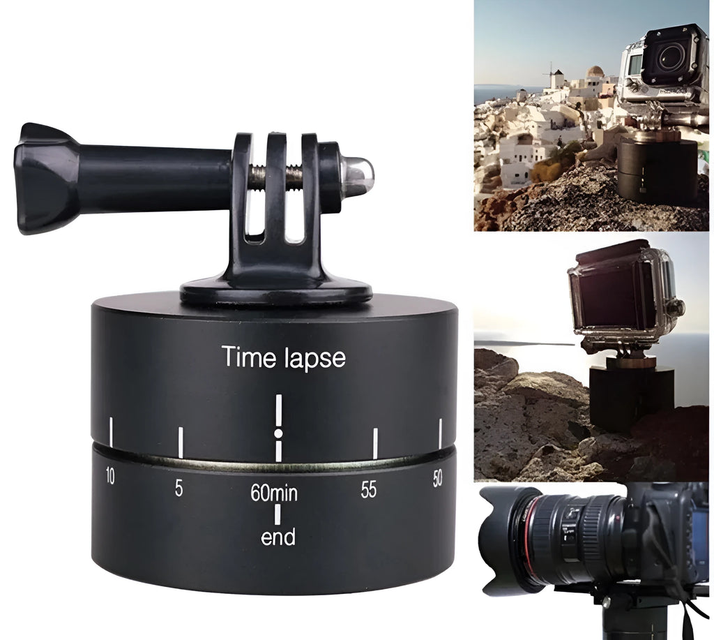 Lapse 360-degree auto rotate camera tripod head for GoPro and DSLR cameras