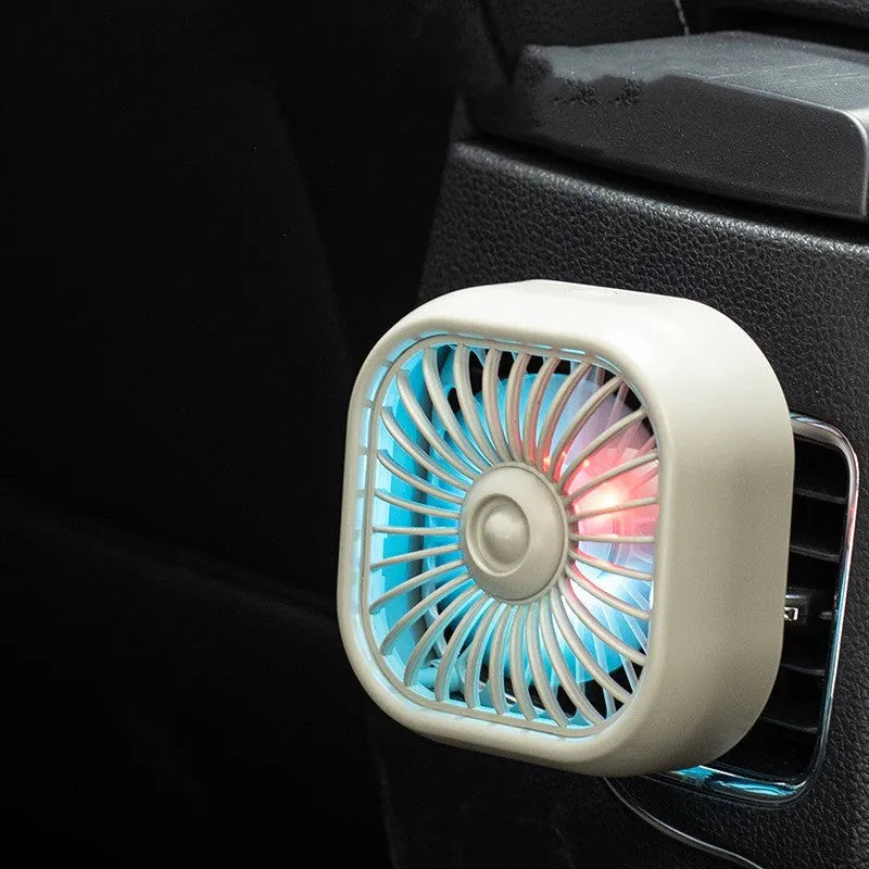 USB car fan with keyboard controls and three speed settings in black colour