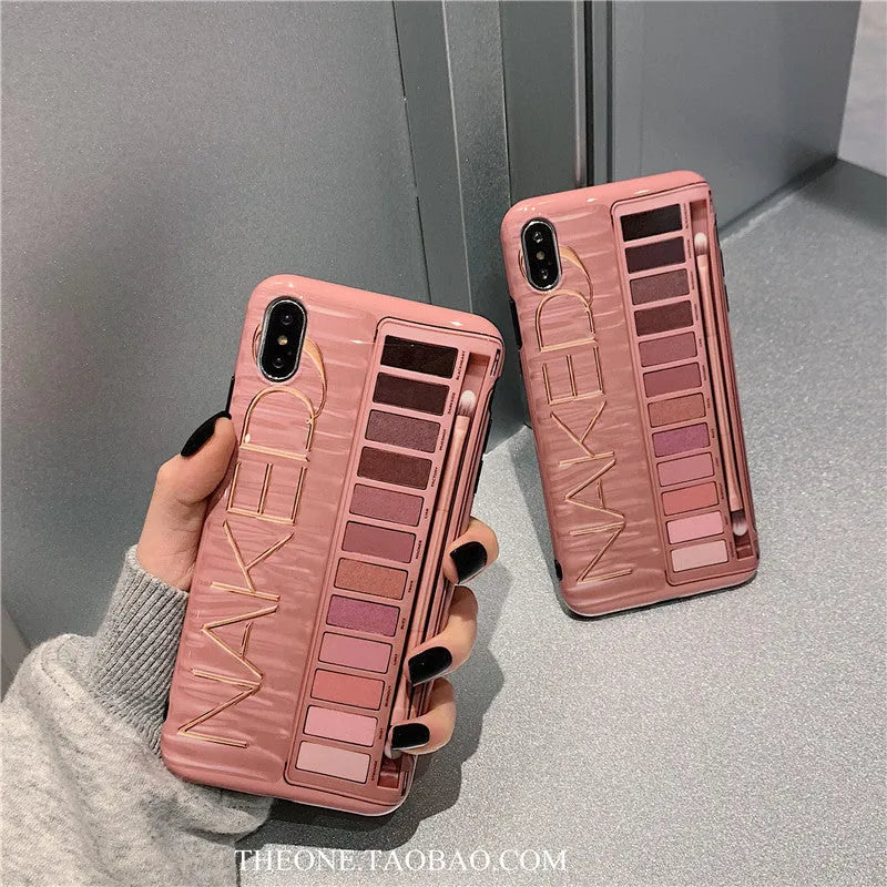 Grey silicone iPhone case with a blended eye shadow pattern design on the back.