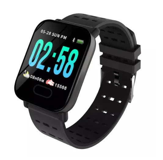 A6 colour screen smart bracelet with silicone strap showing display interface