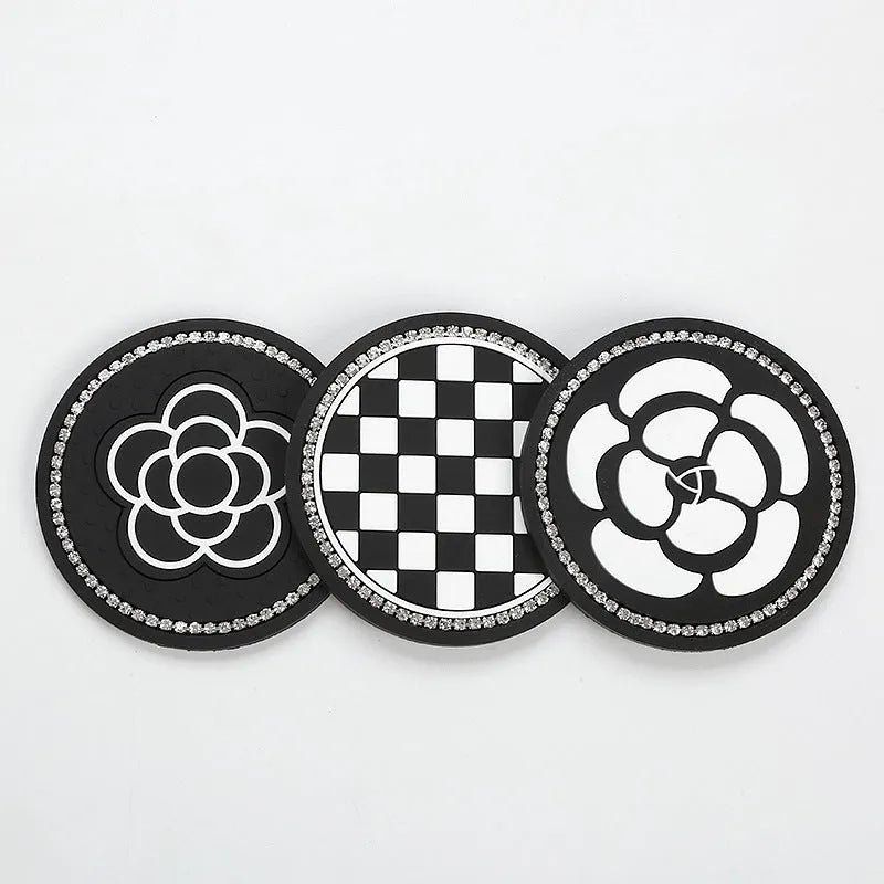 PVC plastic car cup holder coaster mat in a choice of four pattern designs.