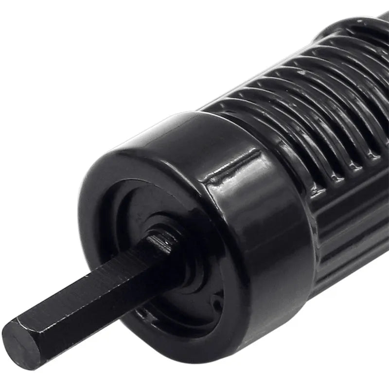 Black metal electric drill rivet gun with alloy steel head, 173mm long, for aluminium and automotive riveting