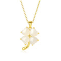 Four-leaf clover necklace with Hetian jade pendant on a 925 sterling silver O-shaped chain, 41-50cm, gold or white gold colour