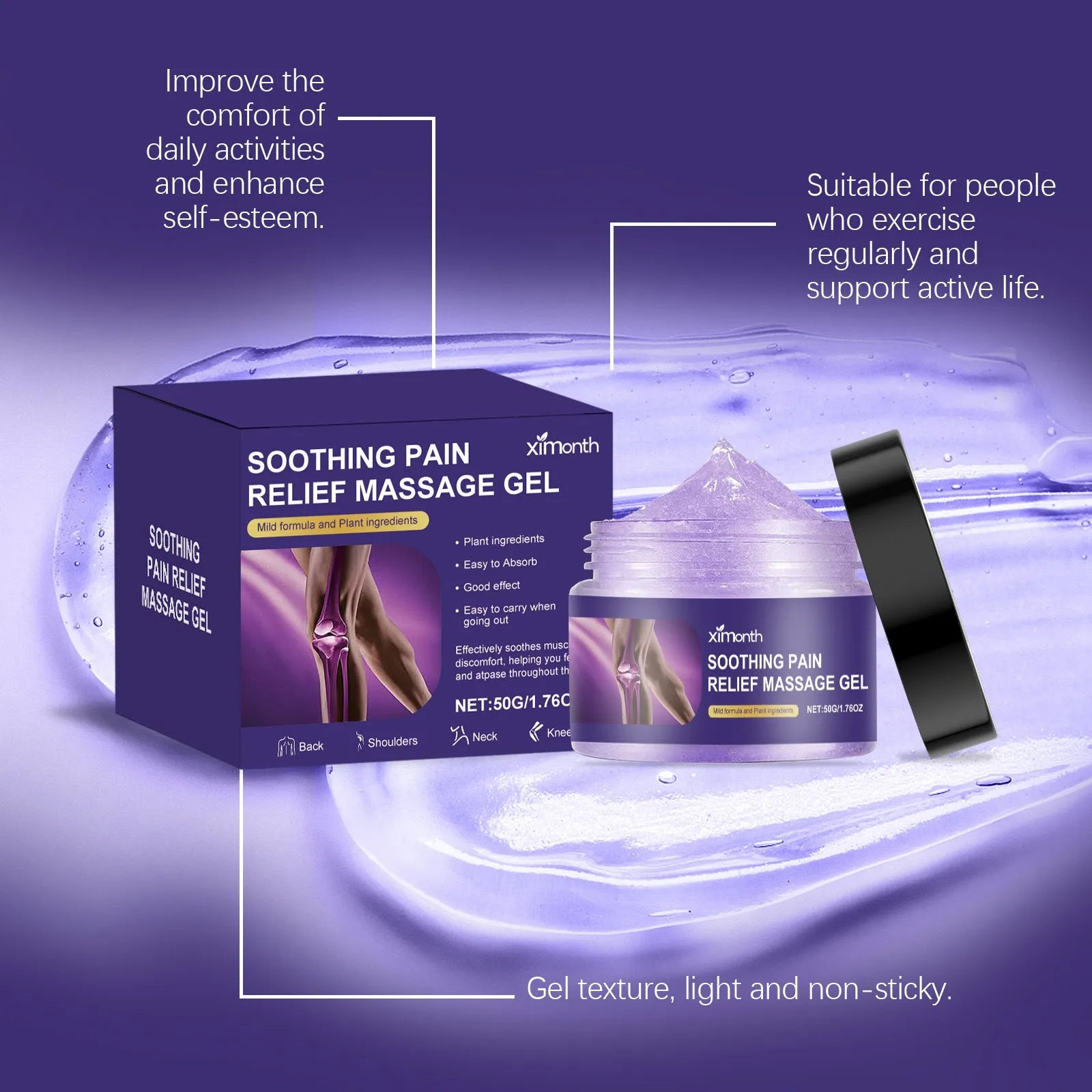 A single 50g tube of white body joint care gel for topical application on skin.