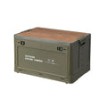 Large white foldable plastic storage box with wooden lid showing 45L capacity for household organisation