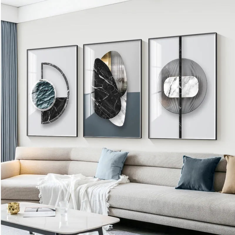 Abstract geometric pattern printed on canvas wall art poster in multiple size options