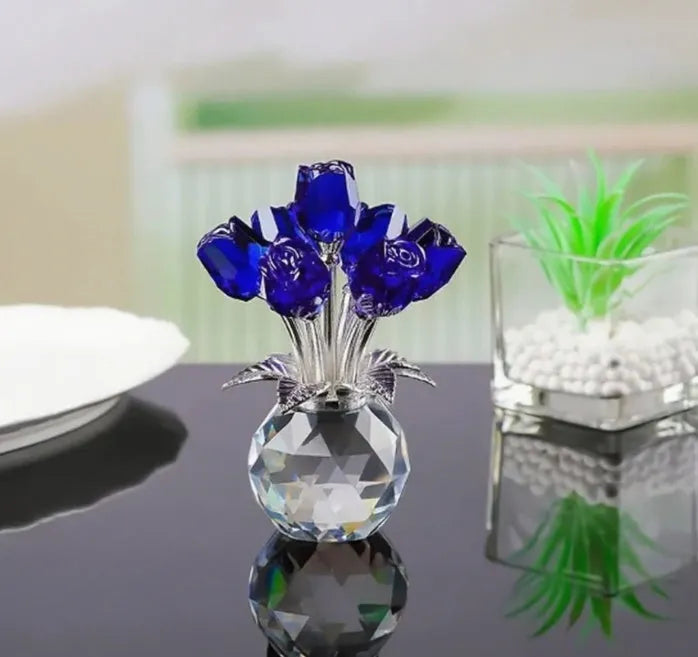 K9 crystal glass rose decoration in geometric Chinese style with multiple colour options