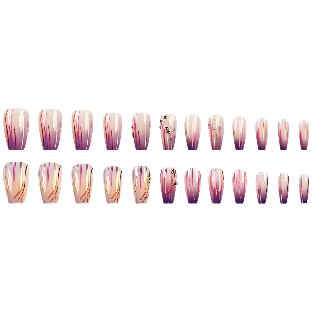 Magic purple line streamer gradient nail stickers with starry sky pattern and jelly glue adhesive