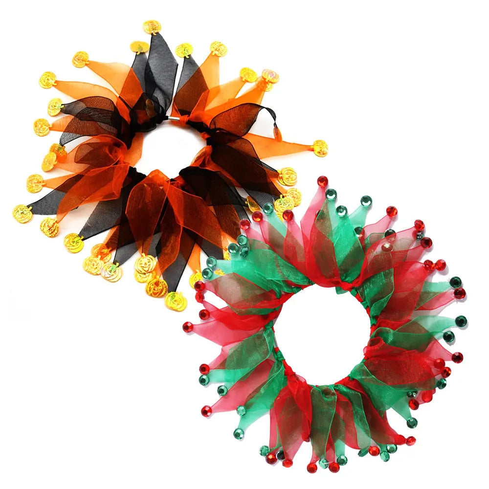 Tie-dye cloth dog collar in green, blue, and festive Christmas Halloween colourful patterns