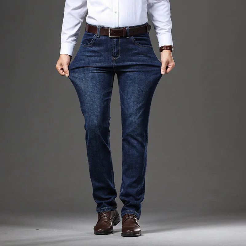 Stretch jeans loose fit plus size business casual pants in black and blue colours