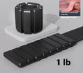 Silicone fitness weight bracelet with Velcro strap shown in black, blue, grey, or pink.