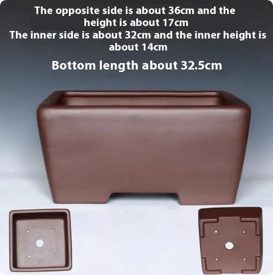 Square purple clay succulent bonsai pot in classical styling with multiple size options for tabletop or floor display