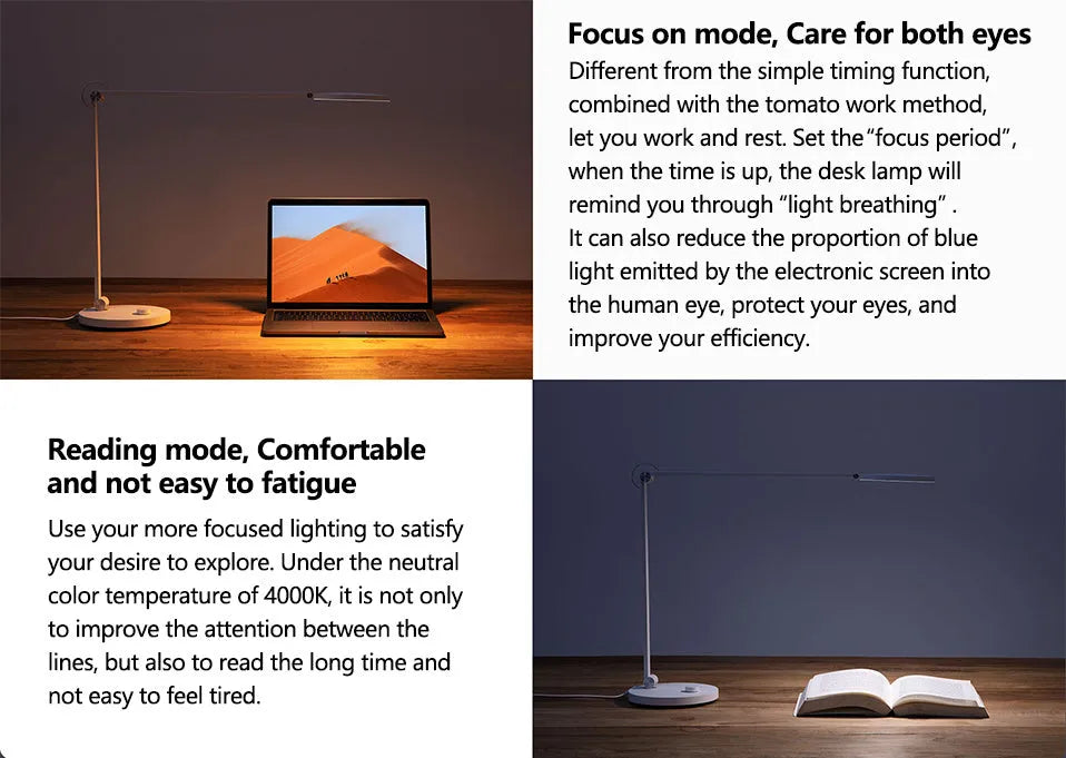 ProLED folding desk lamp with adjustable arm and modern design on a wooden desk.