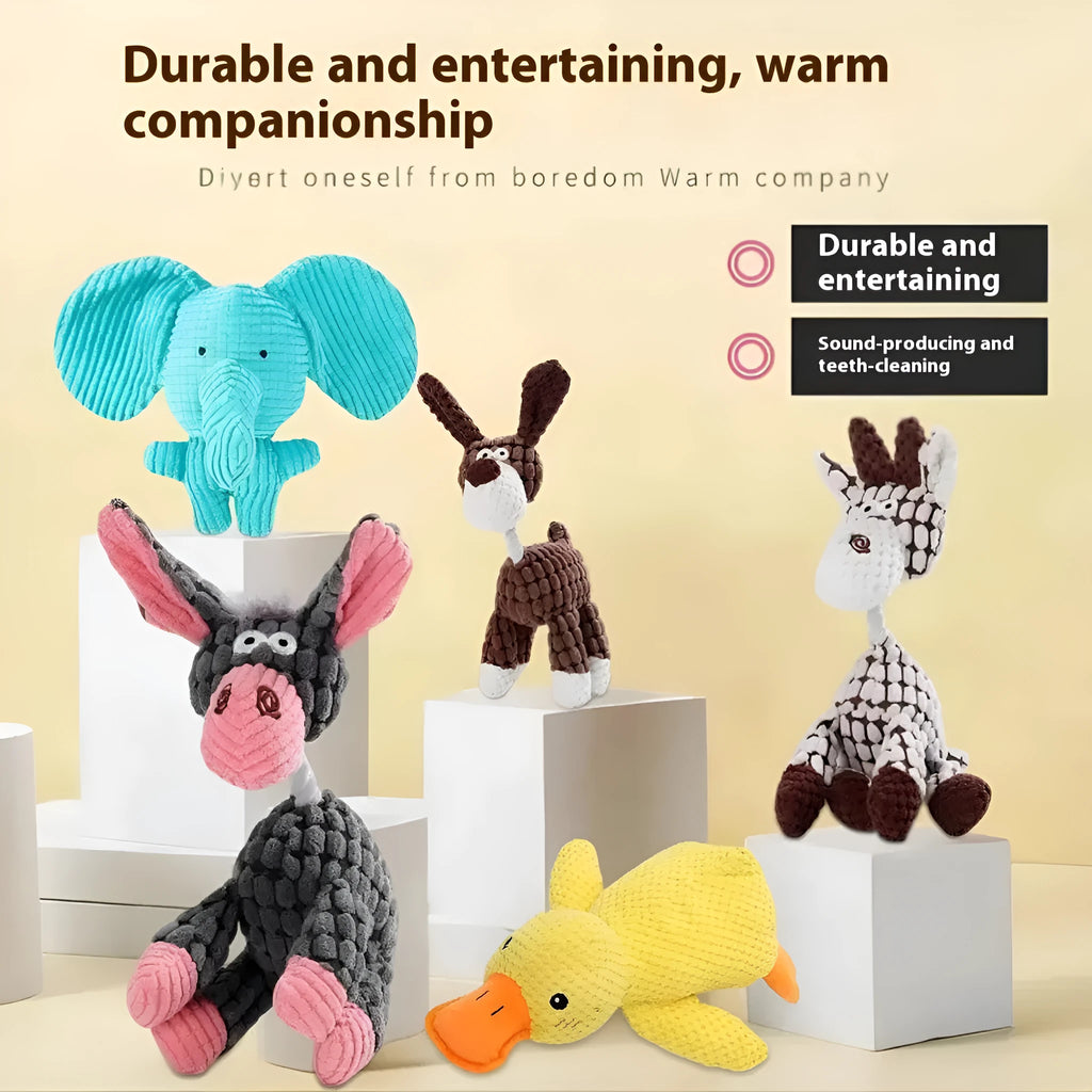 Pet plush chew toy for puppies with bite-resistant fabric in multiple design options