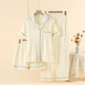Women's Garden Gold cotton three-piece pajama set with lapel short sleeve top and trousers