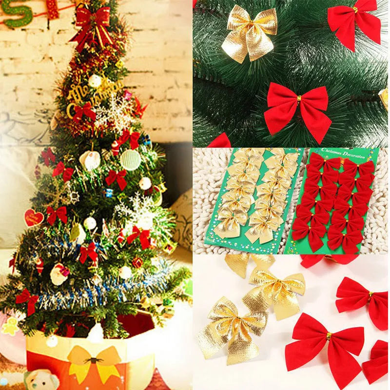 Christmas tree bow ornament in red gold silver colours measuring 5 cm