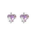 Heart-shaped copper stud earrings and necklace set in yellow or gradient pink purple electroplated finish