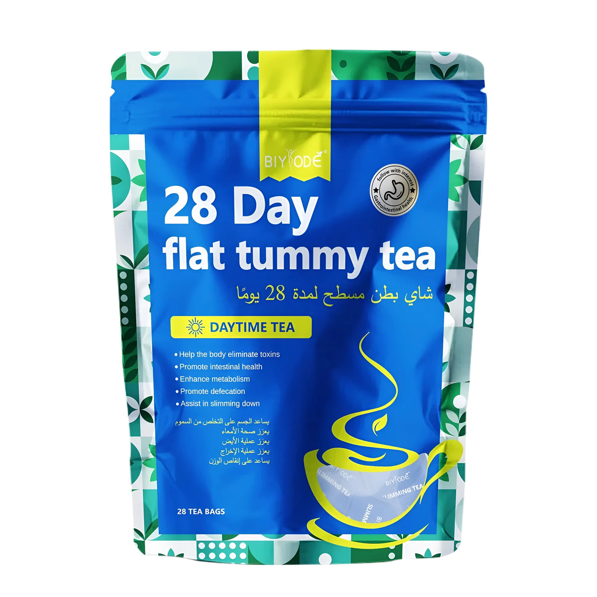 28 day herbal detox tea bags wholesale box with green tea, dandelion root, burdock, ginger, mint, lemon grass, licorice and cassia seed