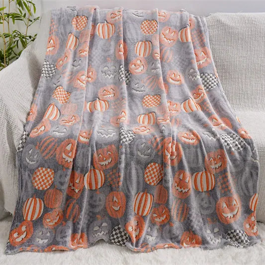 Cartoon-style flannel blanket for covering air conditioners, shown in a child's room.