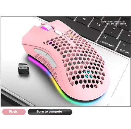Hollow out game luminous wireless mouse in cyan, black, or white colour with photoelectric sensor