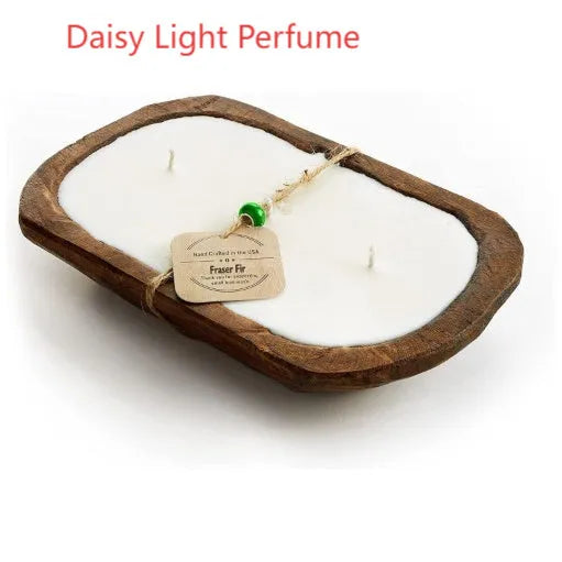 Wooden basin aromatherapy candle with three wicks and soy wax in retro lavender style