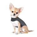 Heather Grey brocade cotton dog anxiety vest on a mannequin, showing sizing from XXS to XXL.