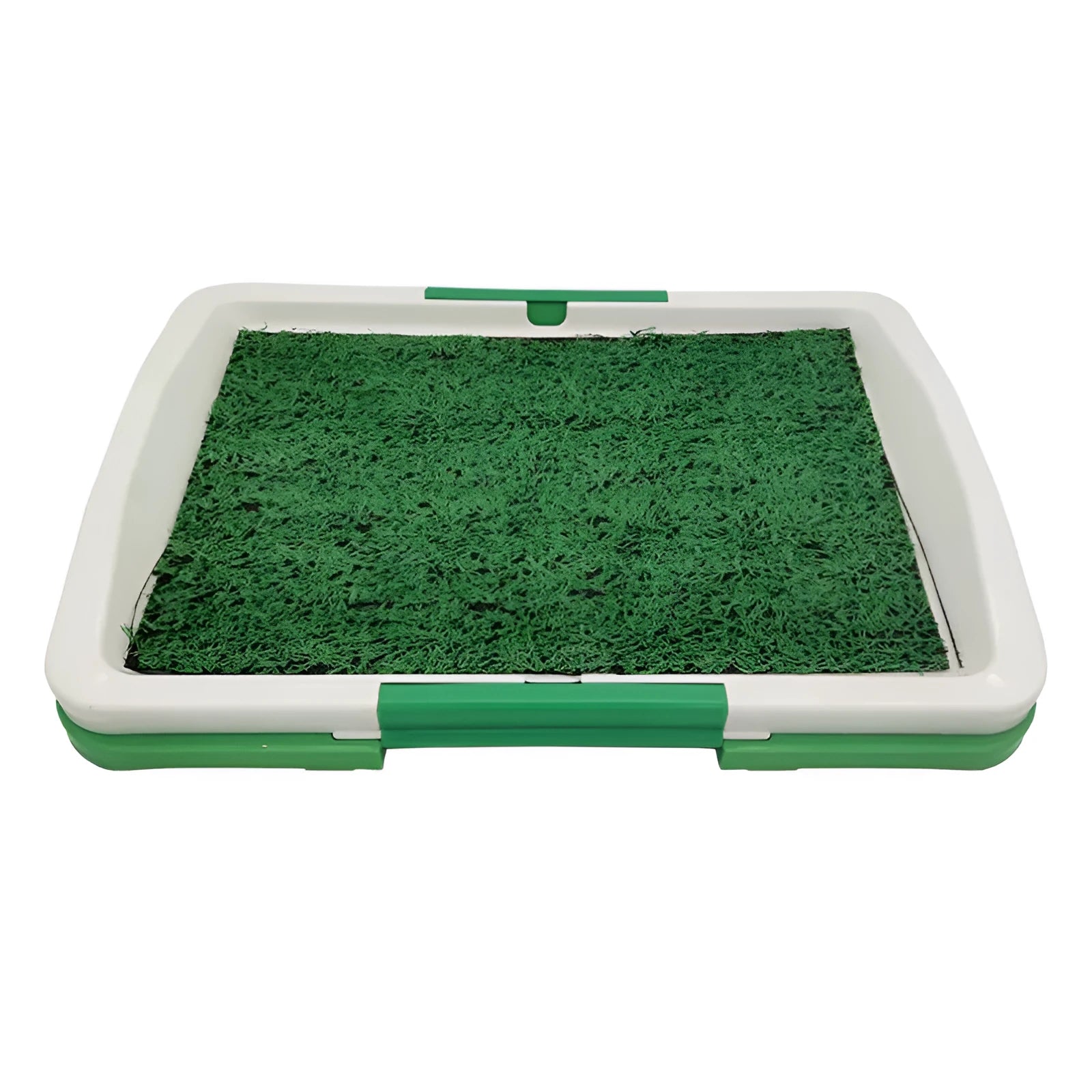 Green synthetic turf dog toilet with three-layer construction for indoor potty training