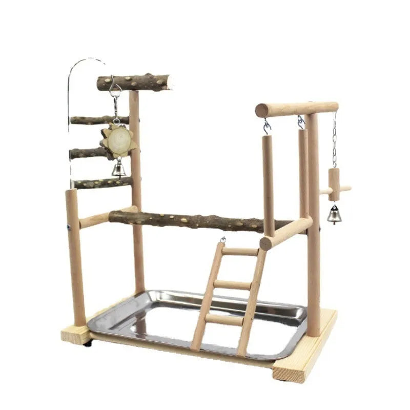 Pepper wood parrot play stand with tiger skin peony and Xuanfeng Xiaotai perch designs for small birds