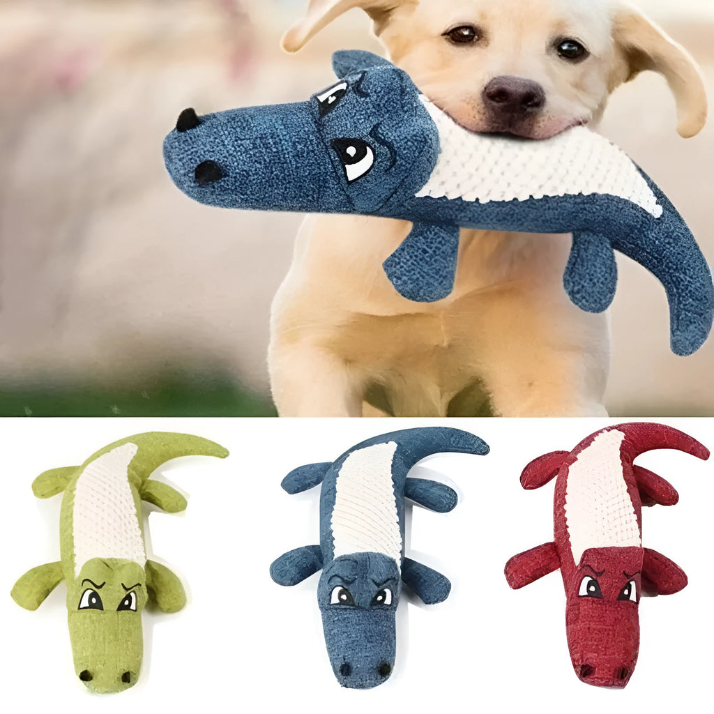 Corn grid textured plush pet toy in blue, green and red colours with biting sound feature