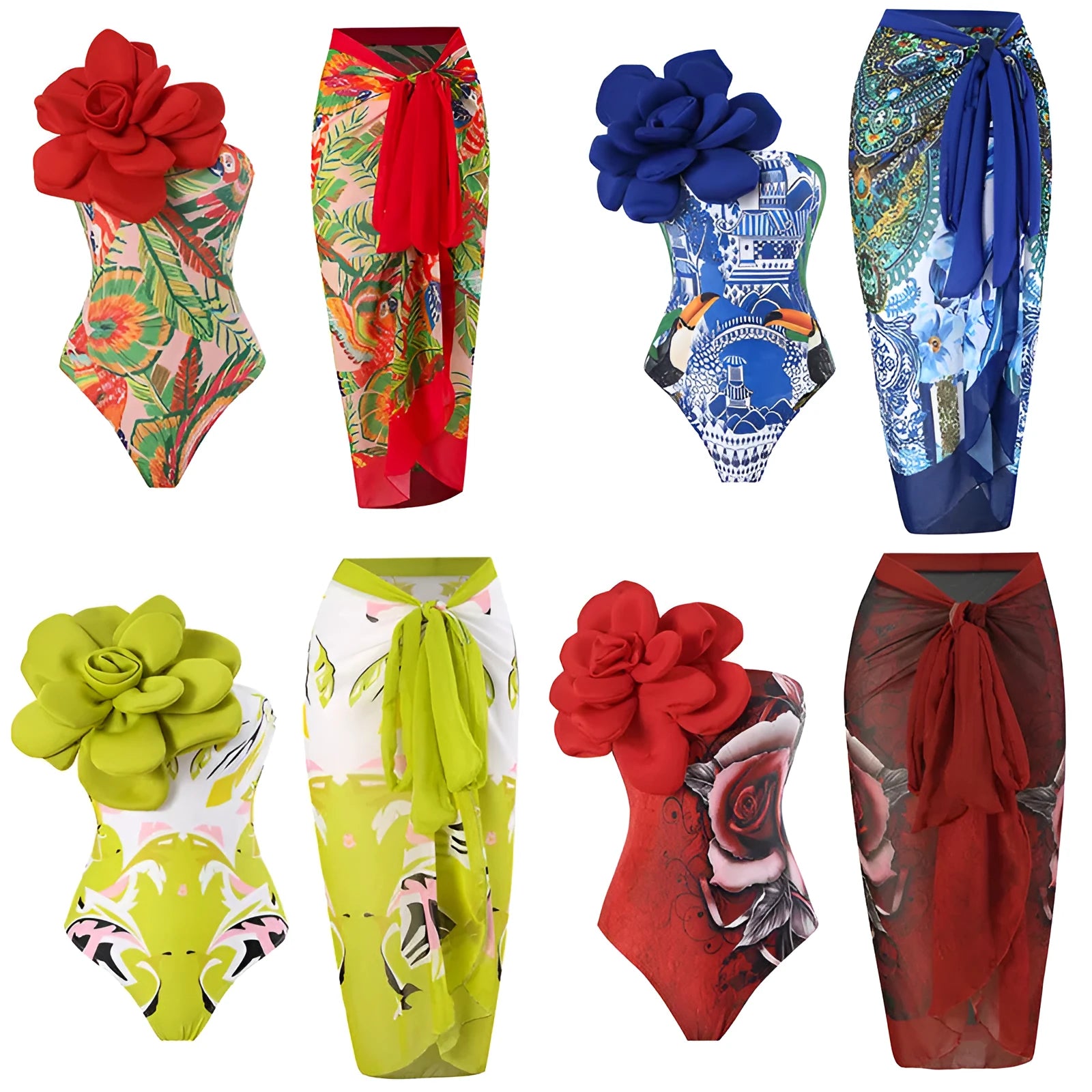 Women's fairy print one-piece swimsuit holiday dress in European style with conservative cut