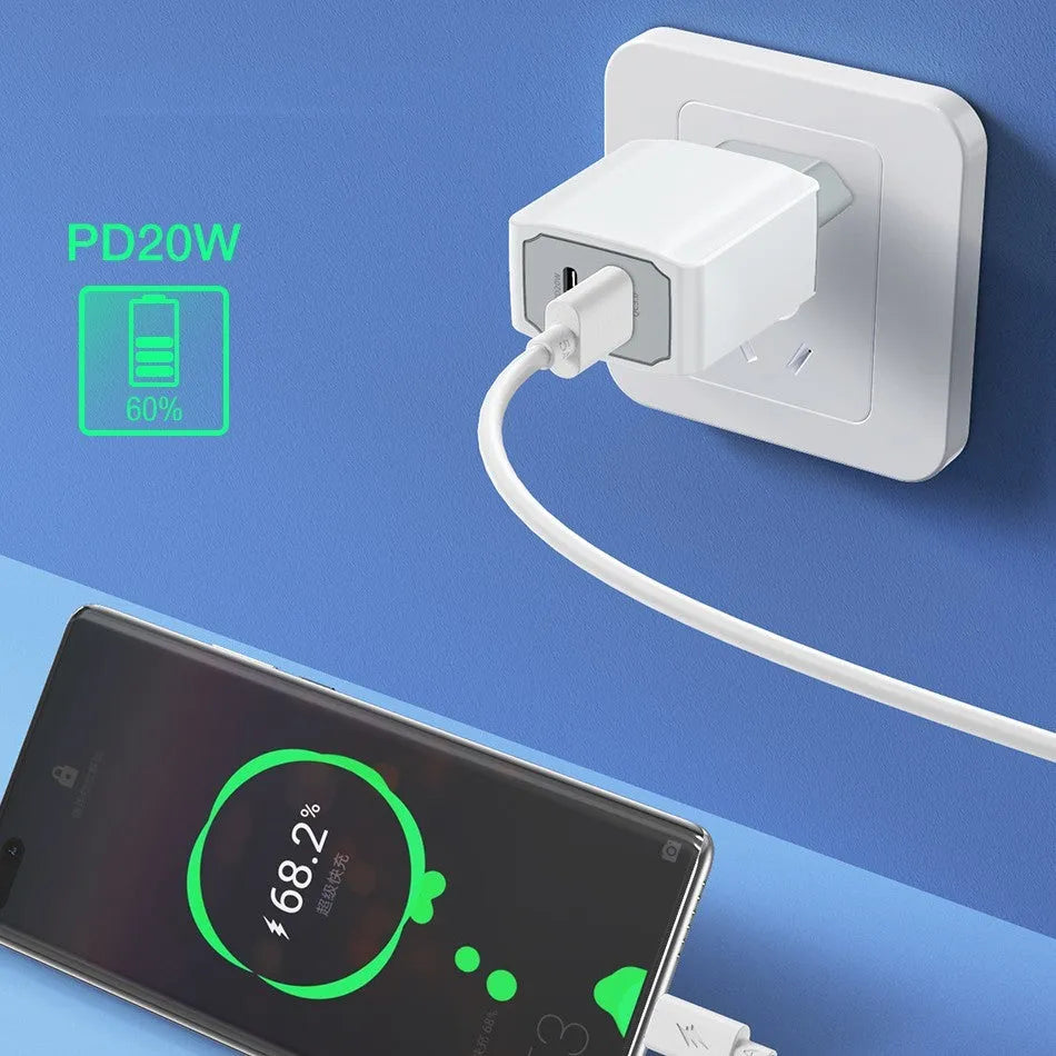 White European standard fast charge charger set with USB interface and compact charging head