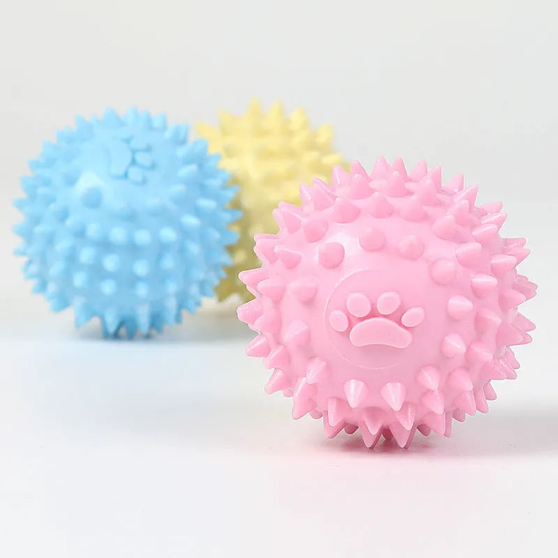 Blue TPR rubber dog chewing ball with footprint design for teeth cleaning