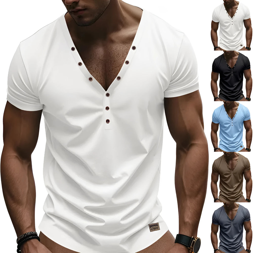 Men's loose V-neck pullover in chemical fibre blend fabric for sports wear