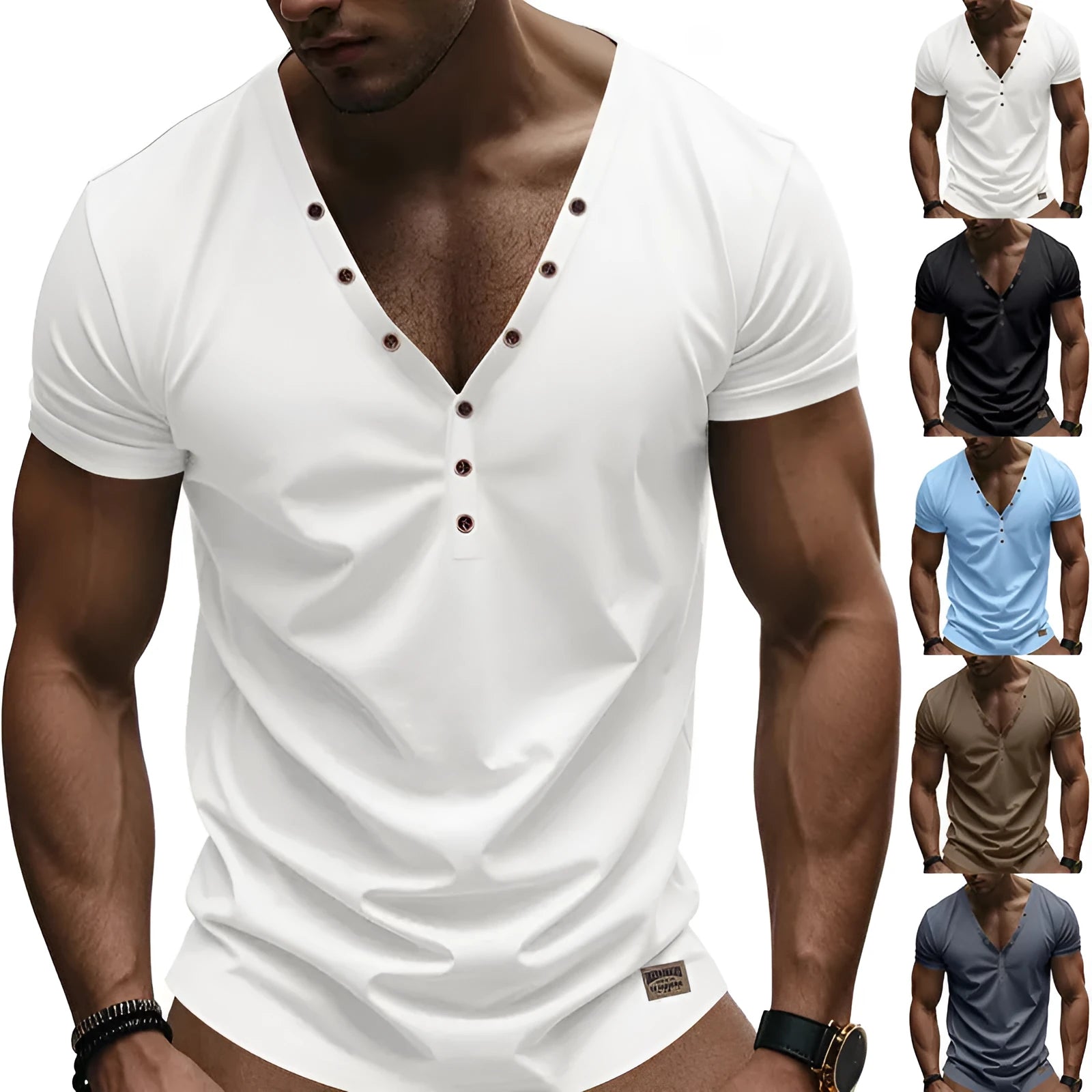 Men's loose V-neck pullover in chemical fibre blend fabric for sports wear