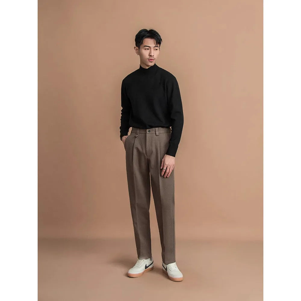 Men's straight cut trousers in polyester fabric for business casual wear
